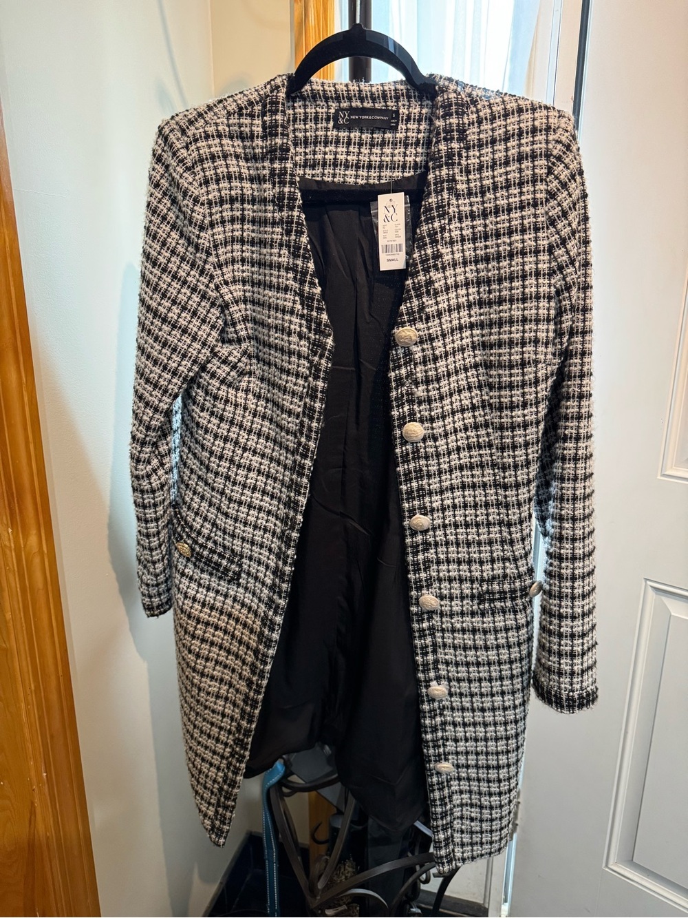 New York & Company Black and White Tweed Blazer Coat
